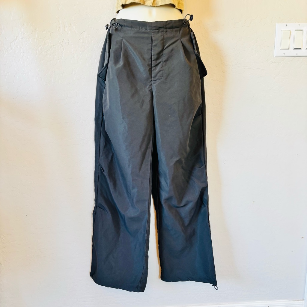 Y2k Icon Black Drawstring Parachute Pants In Black Xs